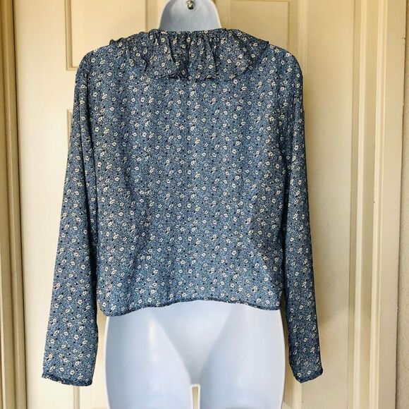 Abercrombie & Fitch Blue V-Neck Ruffle Tie Blouse - Picture 7 of 7